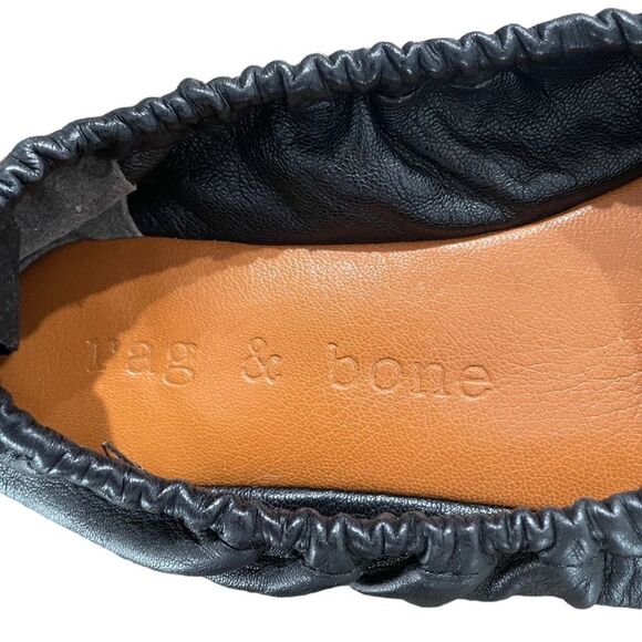 Rag & Bone Elly Black Leather Ballet Flats Ruching Size 39 - Picture 9 of 11